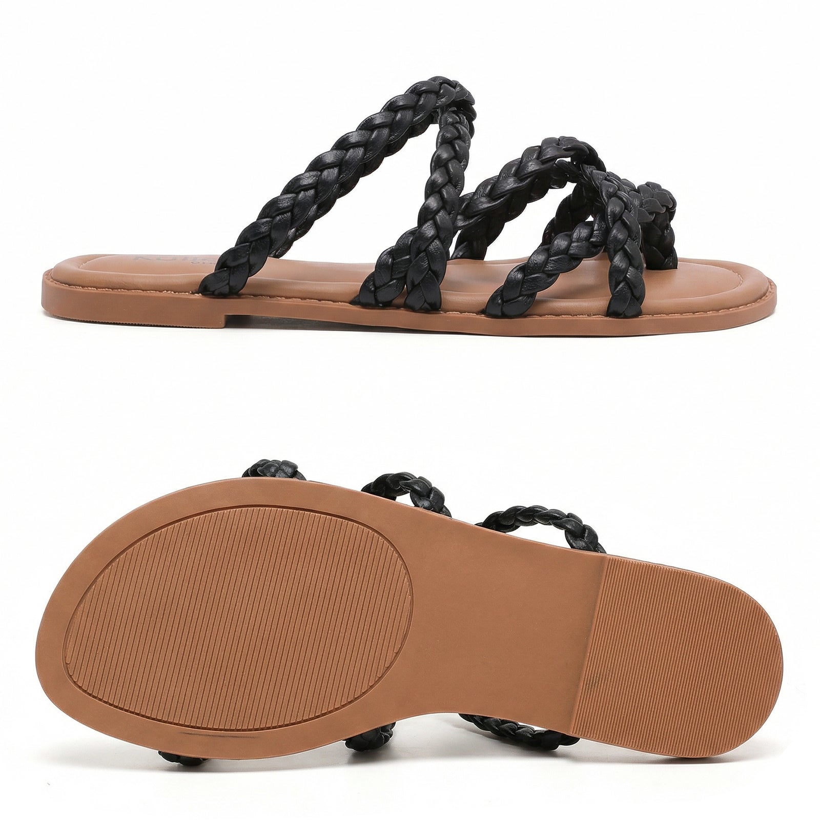 Ruiee Wide Width Sandals for Women, Summer Flip Flops Flat Slide Sandals Casual Braided Wide Feet Slides Comfort Slip on Thong Womens Sandal.