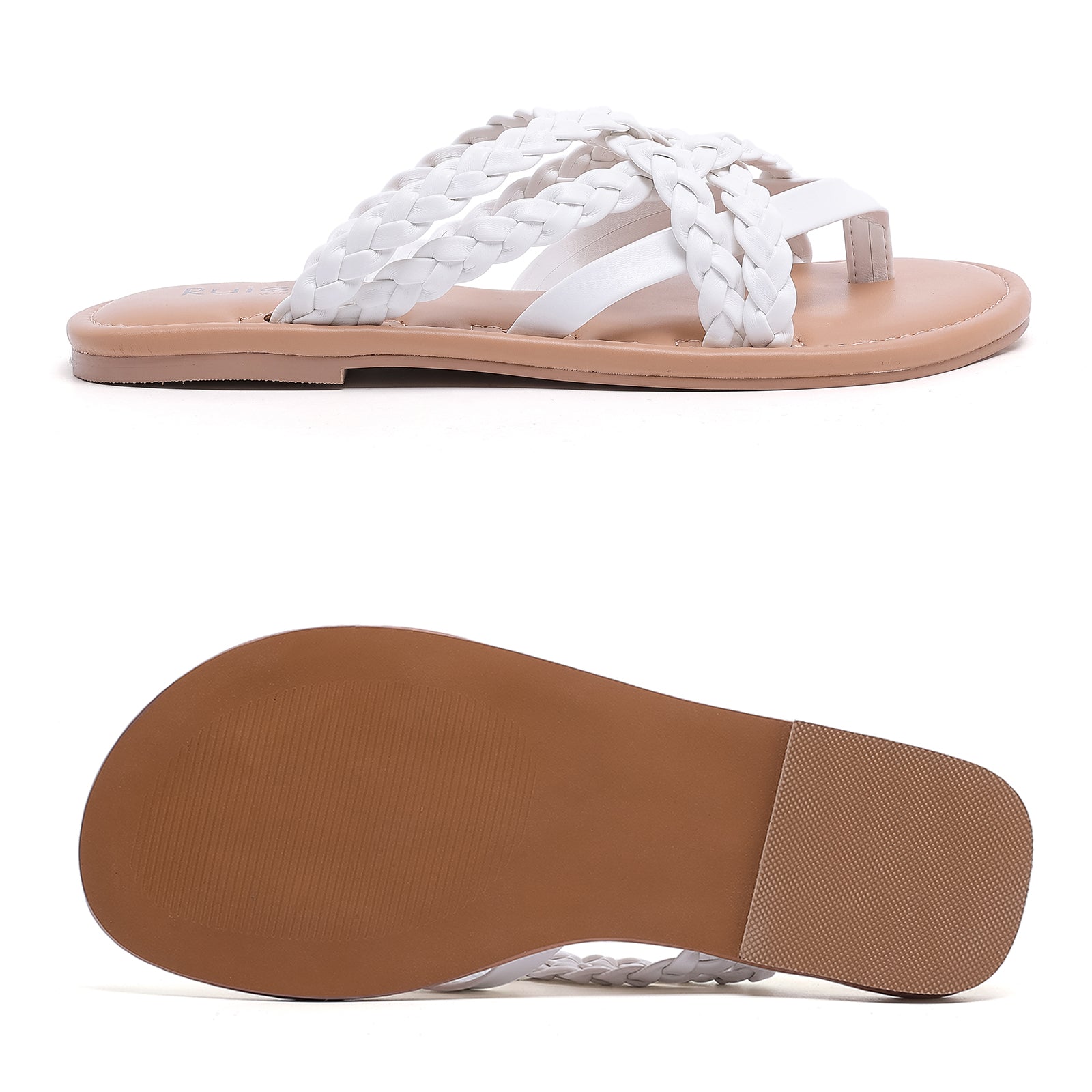 Ruiee Wide Width Sandals for Women, Summer Flip Flops Flat Slide Sandals Casual Braided Wide Feet Comfort Slip on Beach Slides for Women.