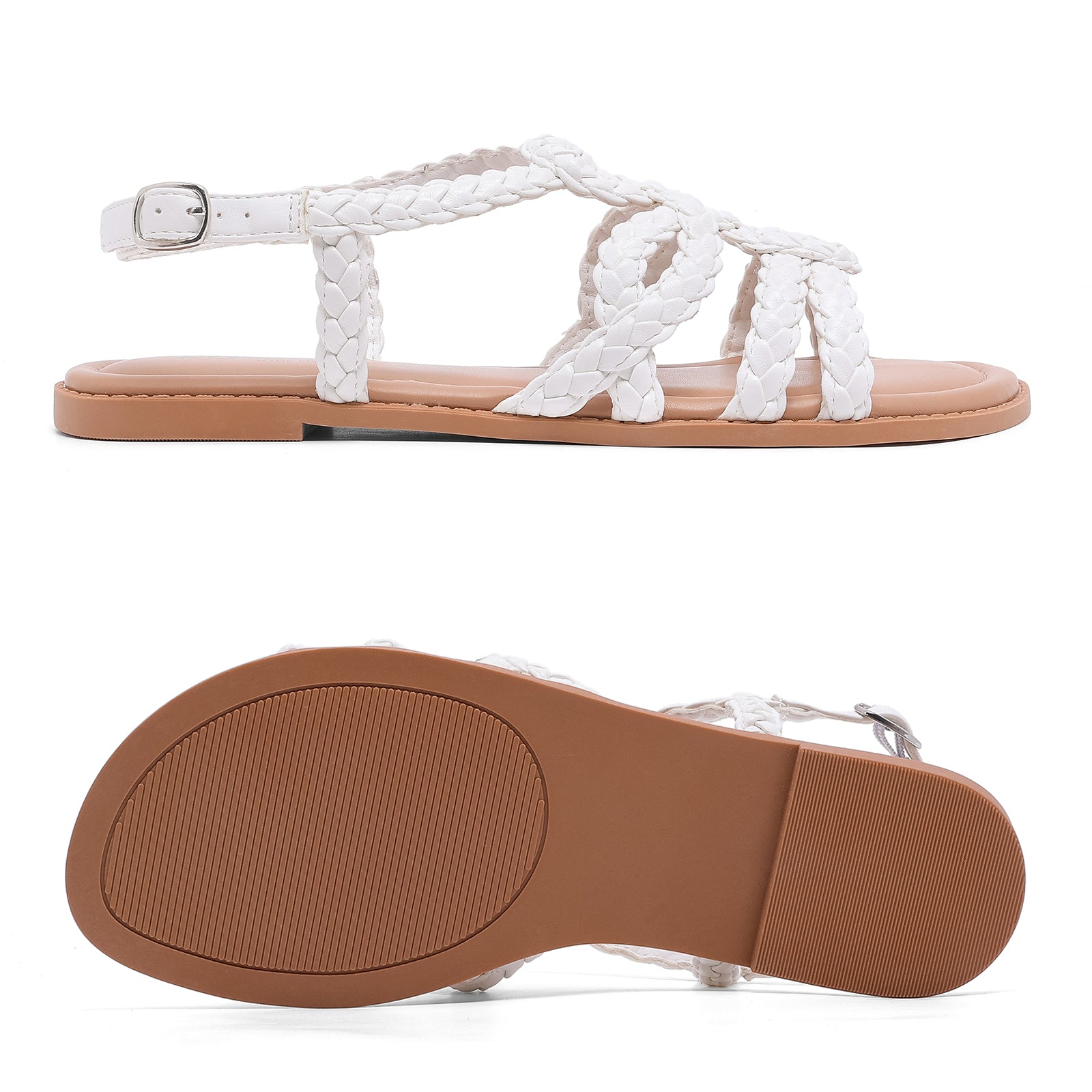 Ruiee Wide Width Sandals for Women, Summer Casual Braided Wide Feet Flat Slides Sandal Comfort Slip on Sandals Open Toe Beach Shoes for Women.