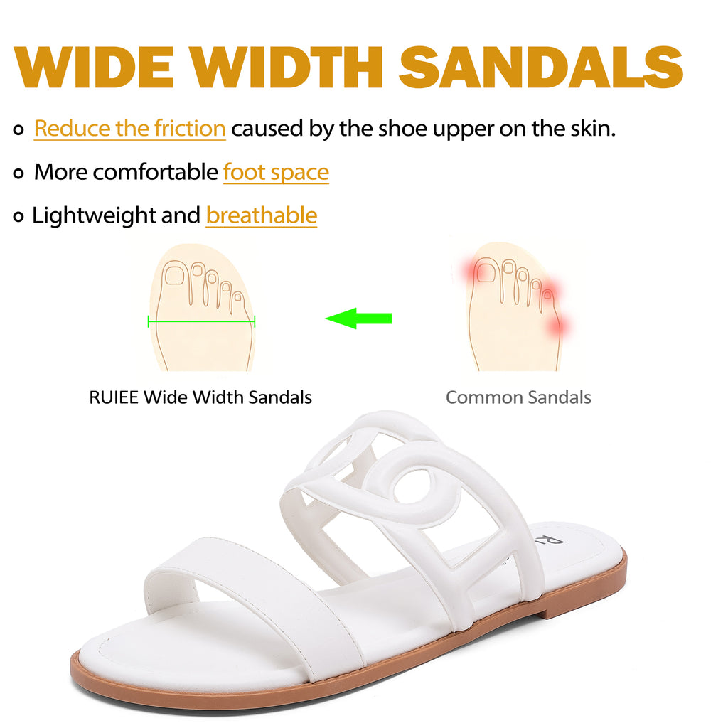 Ruiee Wide Width Sandals for Women, Summer Slide Sandals Casual Wide Feet Slides Comfort Strap Slip on Sandals Open Toe Beach Womens Sandal.