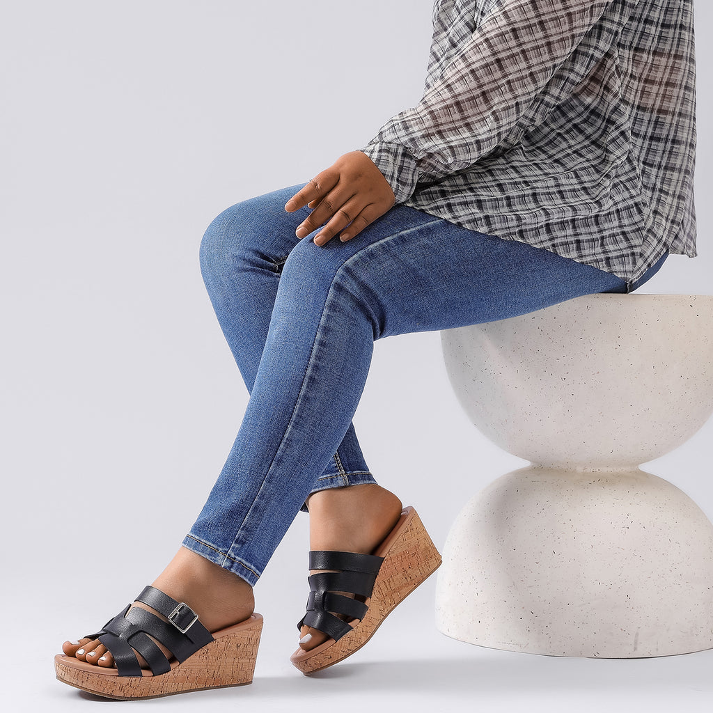Ruiee Wide Width Wedge Sandals for Women, Summer Platform Comfort Slip on Sandal Casual Outdoor Womens Sandals.