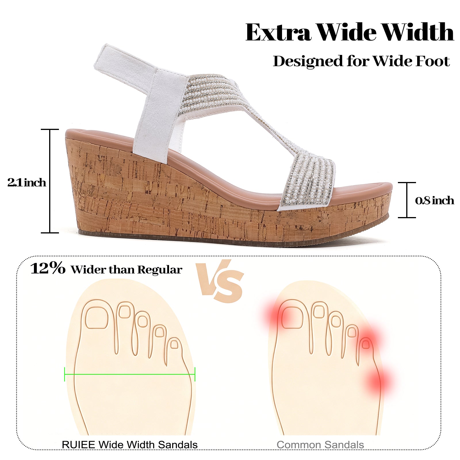 Ruiee Wide Width Wedge Sandals for Women, Ankle Strap Sparkly Rhinestone Open Toe Summer Dressy Shoes Platform Wedding Prom Women Sandals.