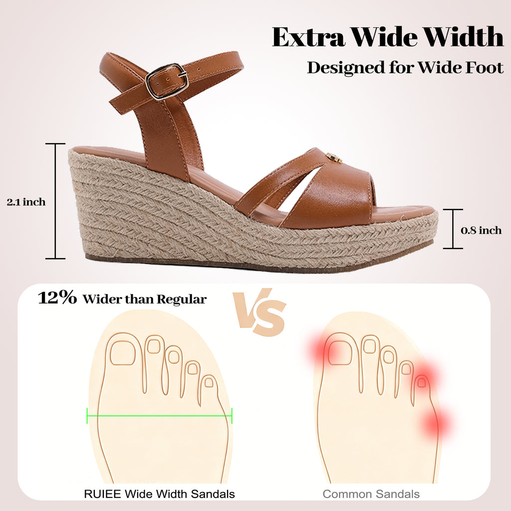 Ruiee Wide Width Wedge Sandals for Women, Ankle Strap Open Toe Casual Summer Shoes Platform Espadrille Wedge Dressy Womens Sandals.