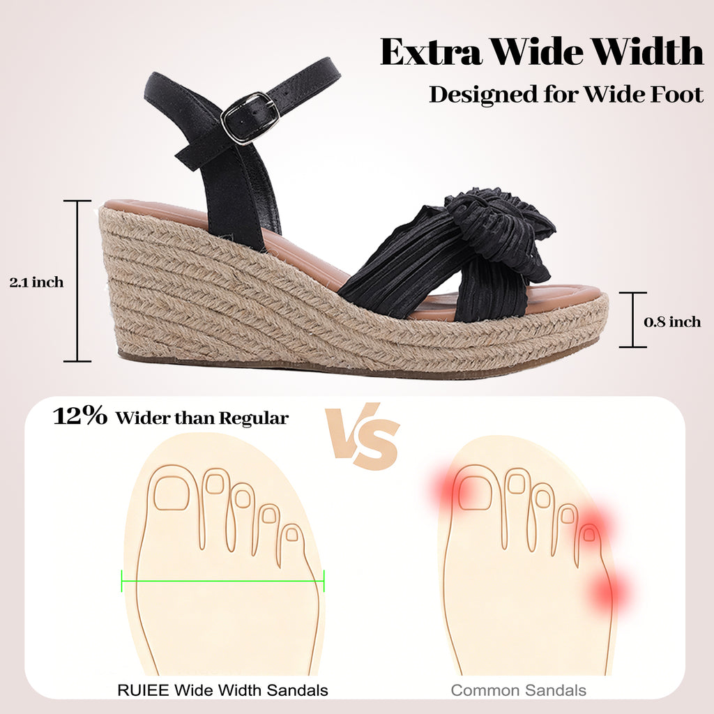 Ruiee Wide Width Wedge Sandals for Women, Ankle Strap Cute Bowknot Open Toe Summer Shoes Platform Espadrille Wedge Dressy Women Sandals.