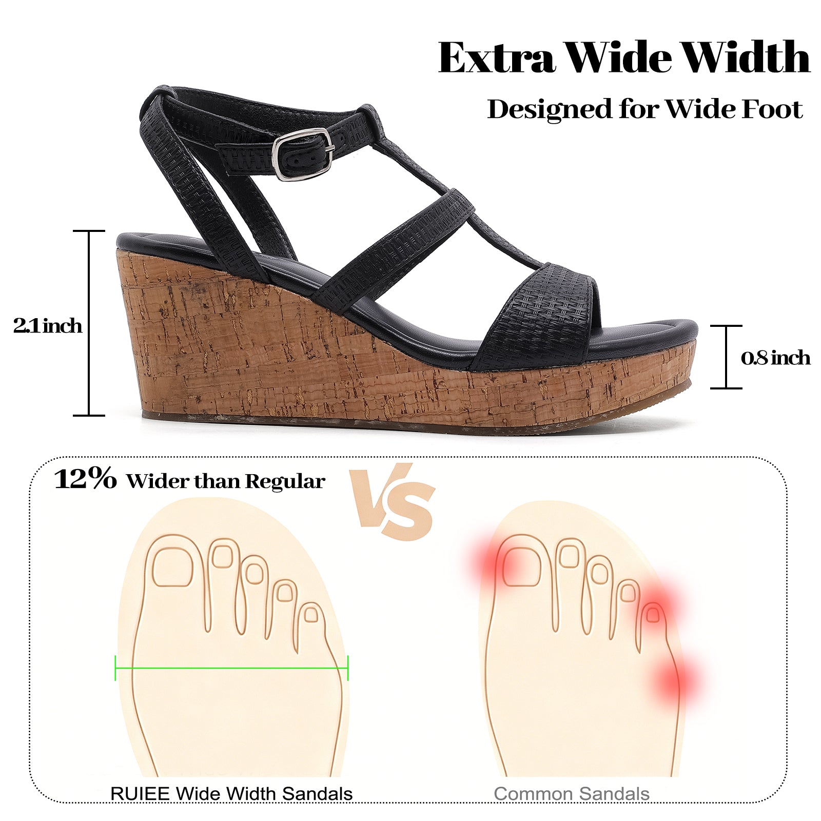 Ruiee Wide Width Wedge Sandals for Women, Comfortable Ankle Strap Open Toe Summer Shoes Platform Wedge Dressy Women Sandals.