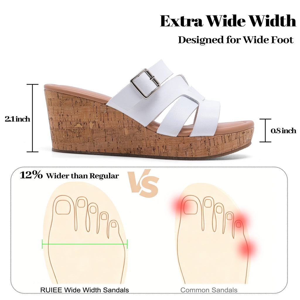 Ruiee Wide Width Wedge Sandals for Women, Summer Platform Comfort Slip on Sandal Casual Outdoor Womens Sandals.