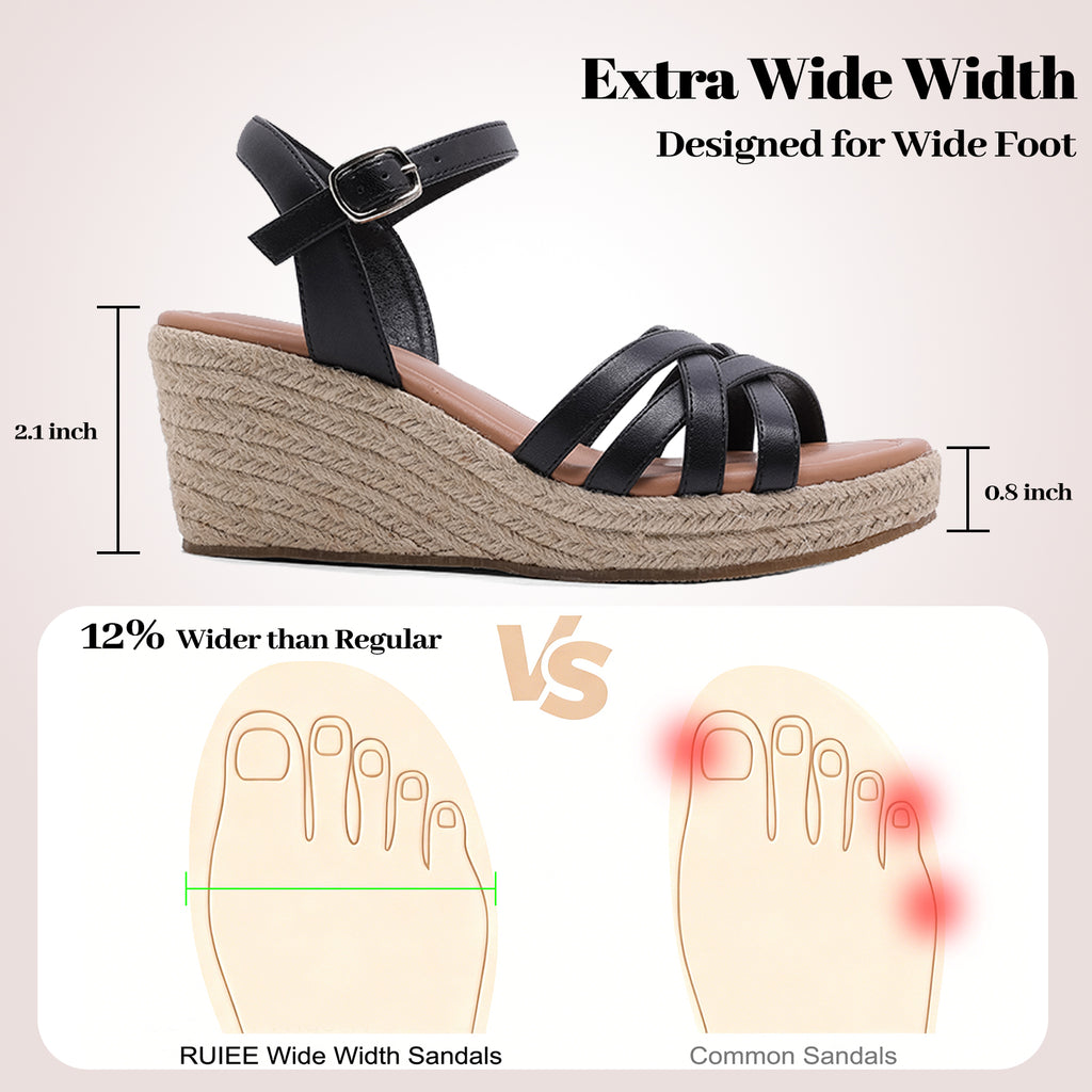 Ruiee Wide Width Wedge Sandals for Women, Comfortable Ankle Strap Open Toe Summer Shoes Platform Espadrille Wedge Casual Womens Sandals.