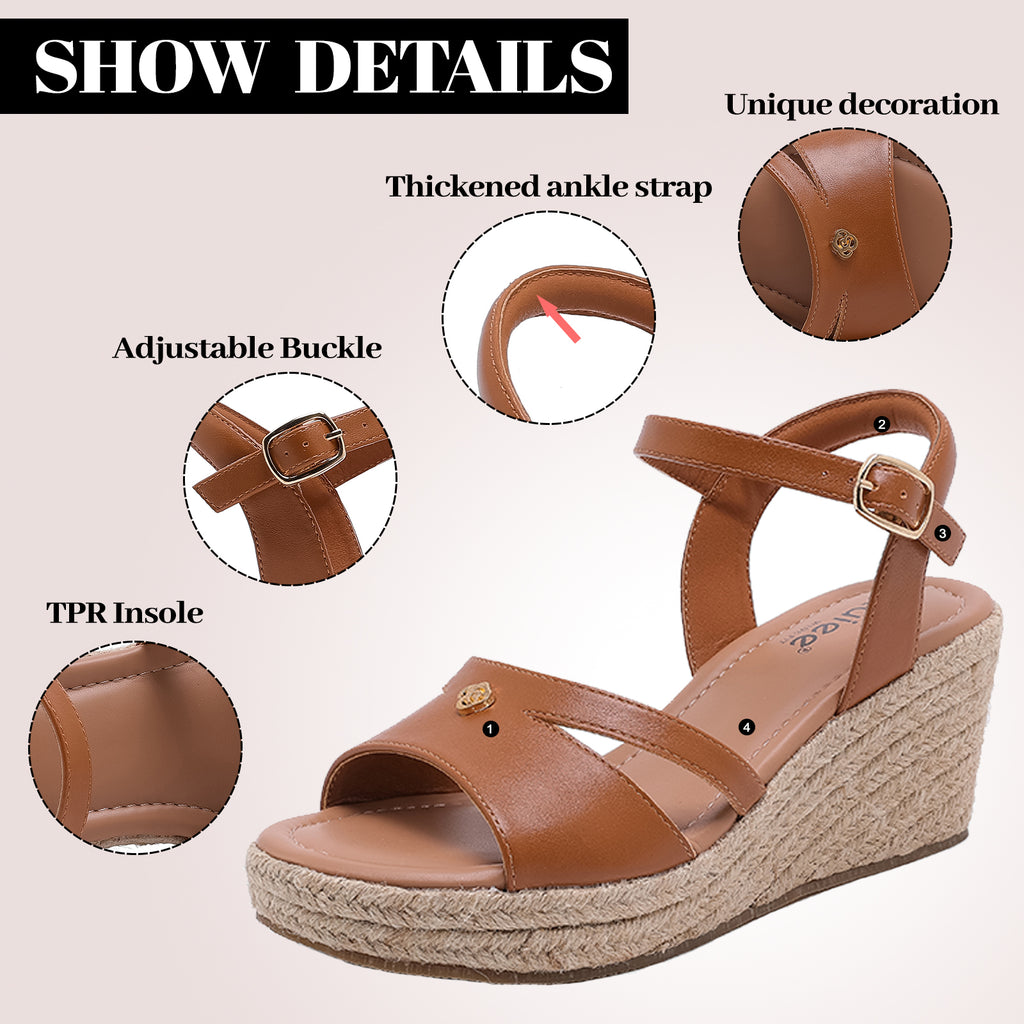 Ruiee Wide Width Wedge Sandals for Women, Ankle Strap Open Toe Casual Summer Shoes Platform Espadrille Wedge Dressy Womens Sandals.