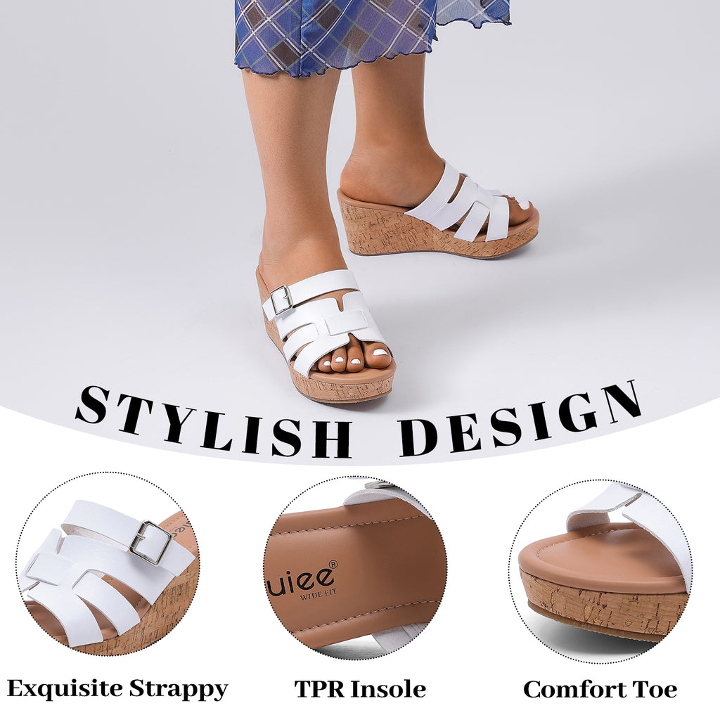Ruiee Wide Width Wedge Sandals for Women, Summer Platform Comfort Slip on Sandal Casual Outdoor Womens Sandals.