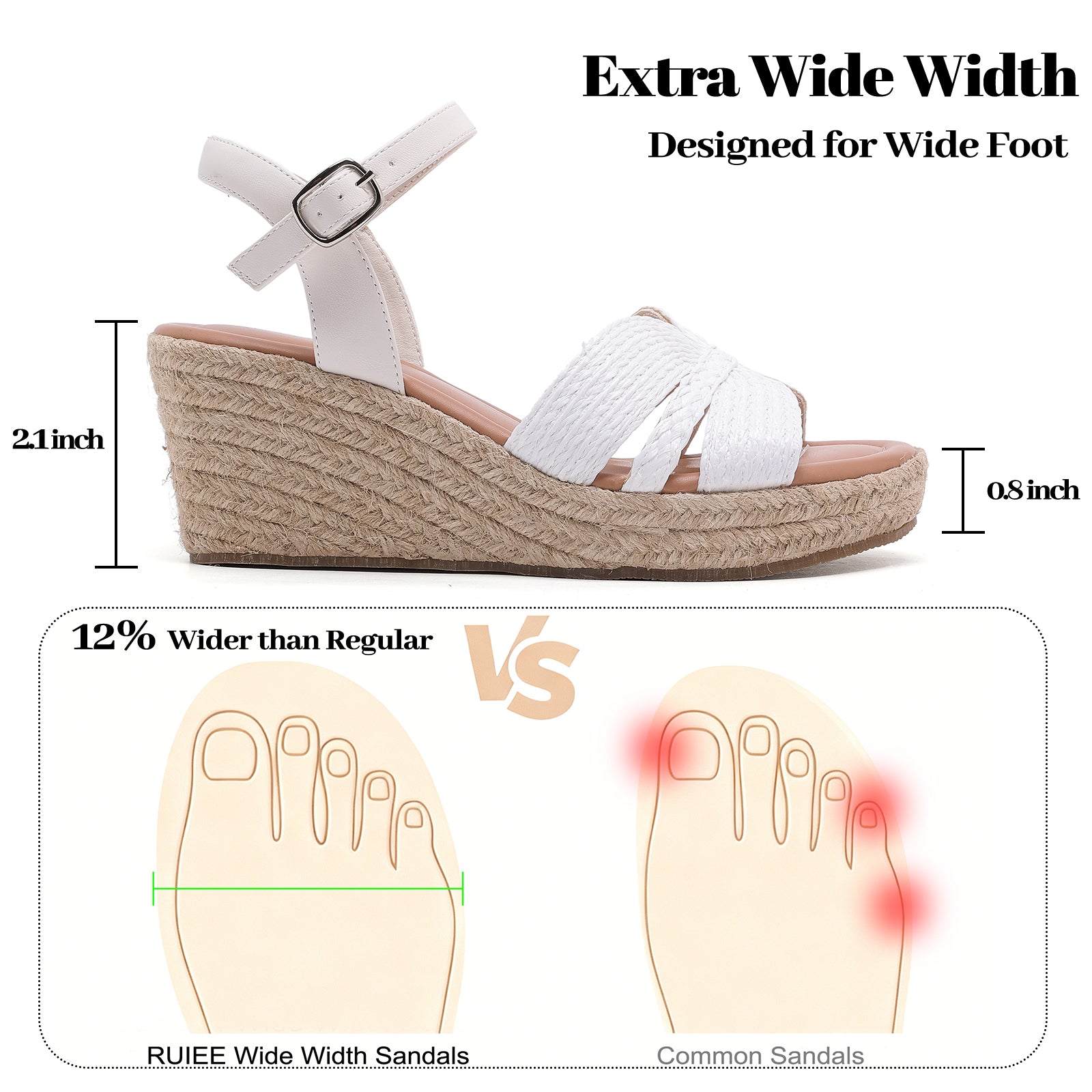 Ruiee Wide Width Wedge Sandals for Women, Ankle Strap Cute Round Toe Summer Shoes Platform Espadrille Wedge Dressy Womens Sandals.