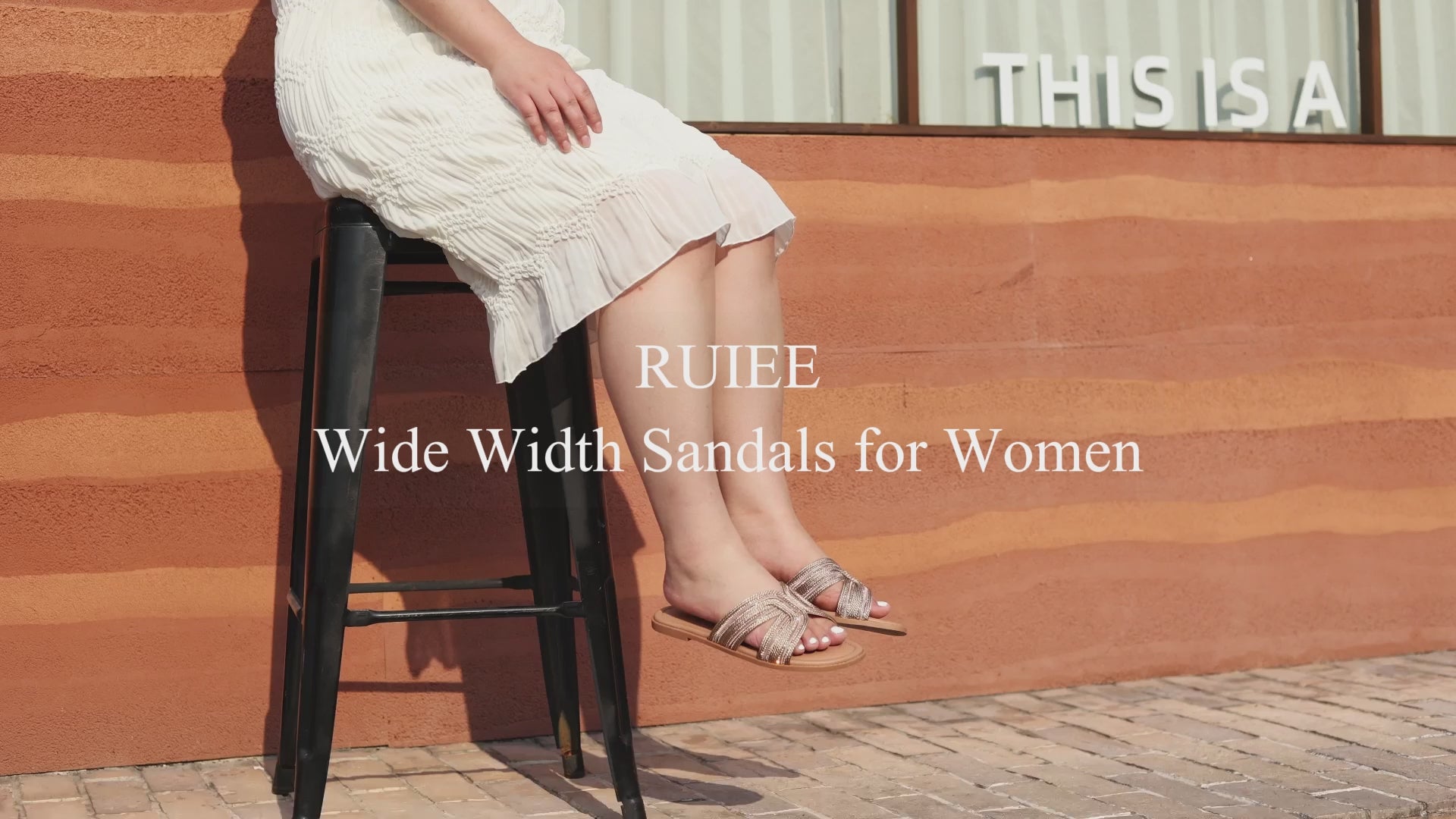 Ruiee Wide Width Sandals for Women, Fashion Slide Sandal Casual Sparkly Bling Dressy Flat Slides Comfort Bride Wedding Summer Slip on Wide Feet Womens Sandals.