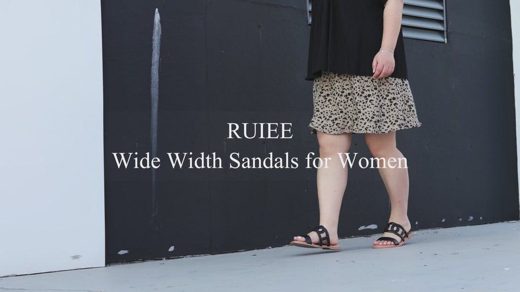 Ruiee Wide Width Sandals for Women, Summer Slide Sandals Casual Wide Feet Slides Comfort Strap Slip on Sandals Open Toe Beach Womens Sandal.