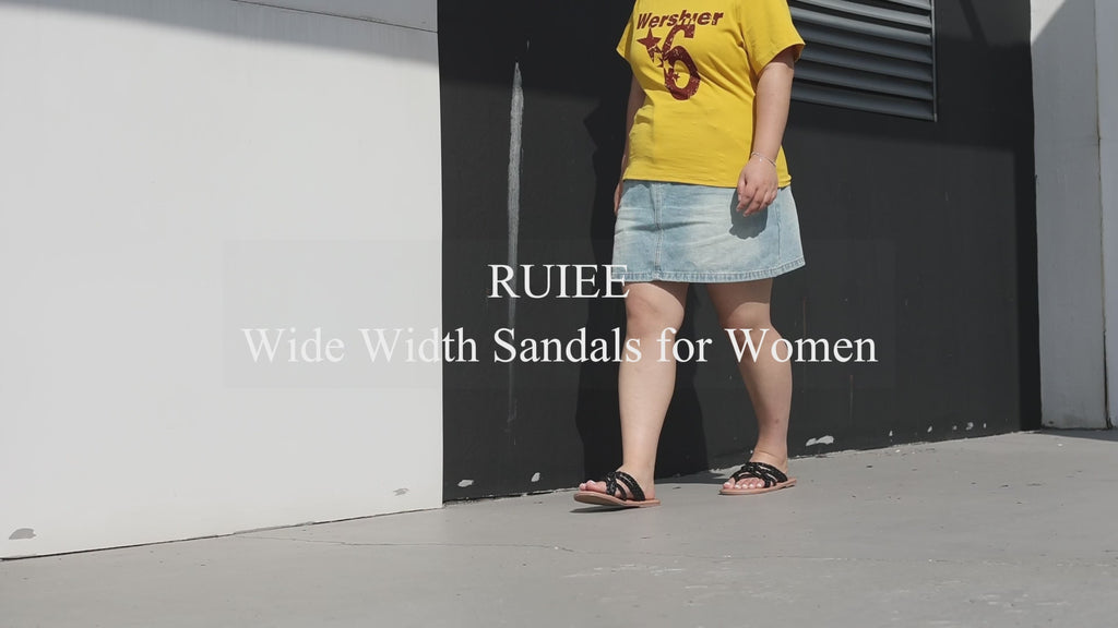 Ruiee Wide Width Sandals for Women, Summer Flip Flops Flat Slide Sandals Casual Braided Wide Feet Comfort Slip on Beach Slides for Women.