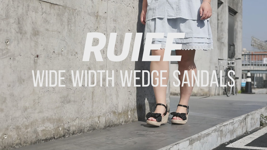 Ruiee Wide Width Wedge Sandals for Women, Ankle Strap Cute Bowknot Open Toe Summer Shoes Platform Espadrille Wedge Dressy Women Sandals.