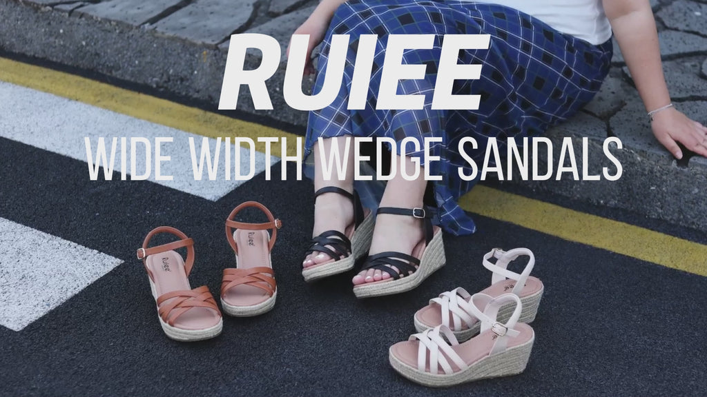 Ruiee Wide Width Wedge Sandals for Women, Comfortable Ankle Strap Open Toe Summer Shoes Platform Espadrille Wedge Casual Womens Sandals.