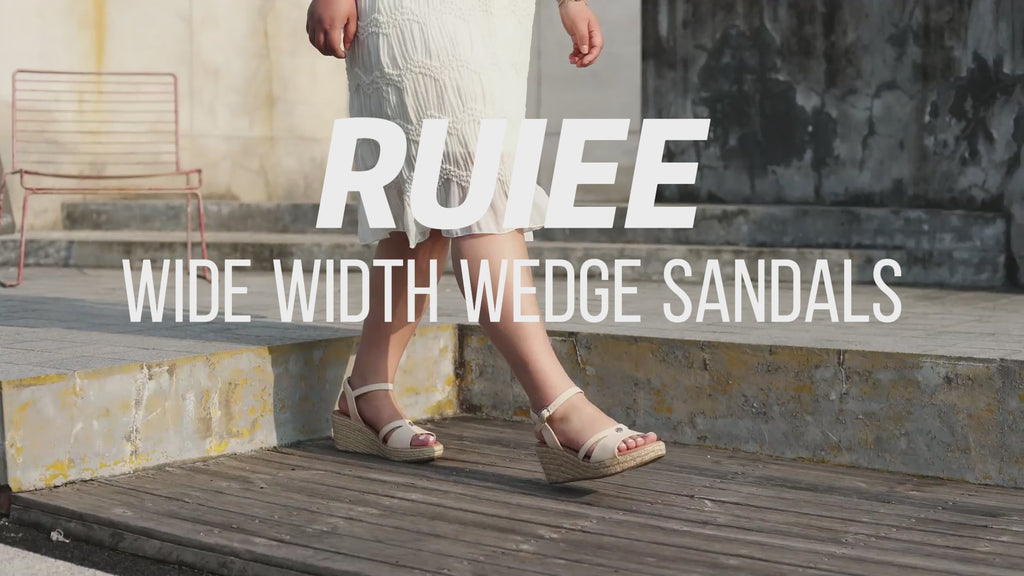 Ruiee Wide Width Wedge Sandals for Women, Ankle Strap Open Toe Casual Summer Shoes Platform Espadrille Wedge Dressy Womens Sandals.